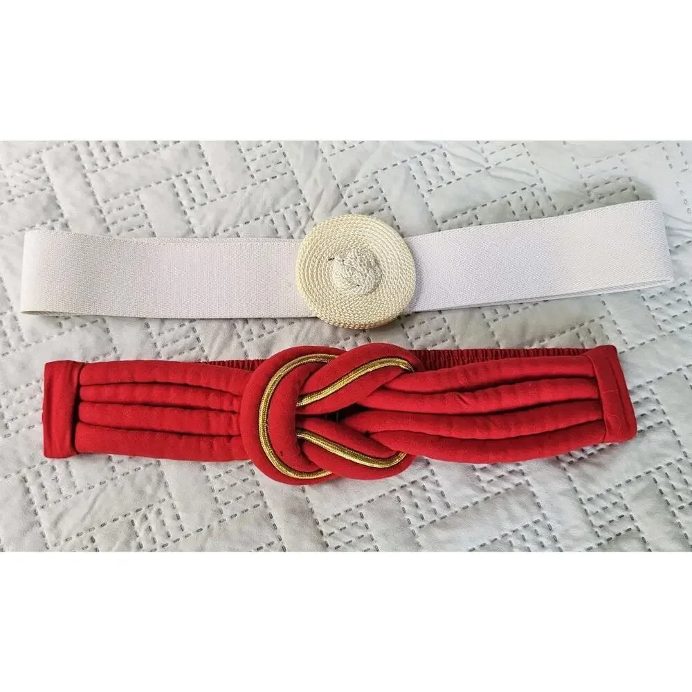 Vintage 80s Rope Elastic Stretch Belts With Buckle Lot Of 3 Polka Dot Wide